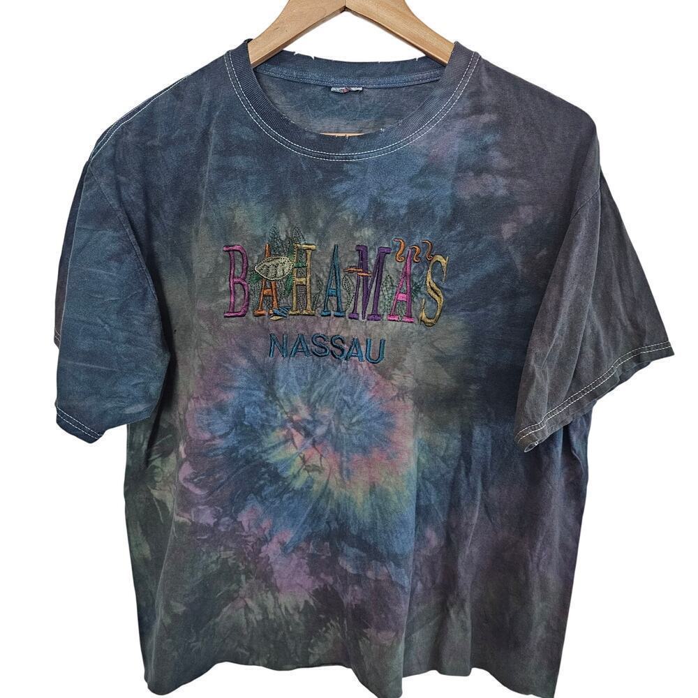 Vtg Bahamas Nassau Fish T-Shirt Womens XL Purple Tie Dye Ocean Sealife Beach 90s
